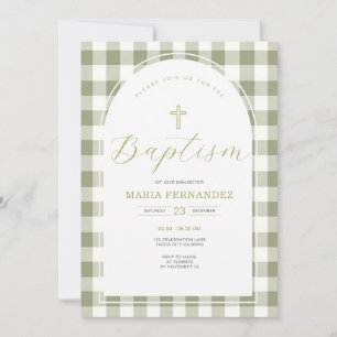 Invitación al bautismo floral Dusty Green y Gingha