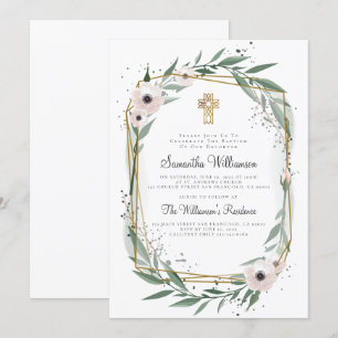 Invitación al bautismo floral geométrico moderno