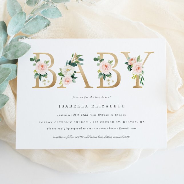 Invitación al bautismo floral para bebés (Subido por el creador)