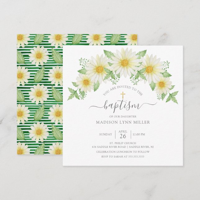 Invitación al bautismo floral Rosa de margarita fr (Anverso / Reverso)
