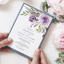 Invitación al bautismo floral Rosa púrpura