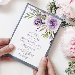 Invitación al bautismo floral Rosa púrpura