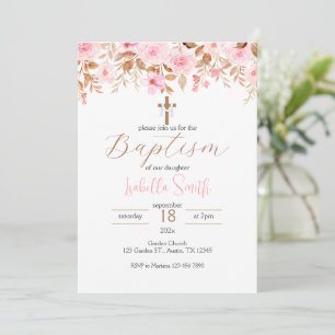 Invitación al bautismo floral rosado