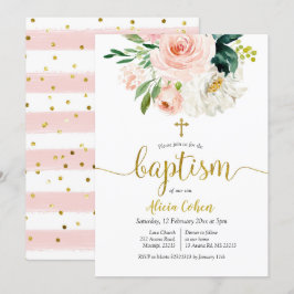 Invitación al bautismo floral rosado de Rubor