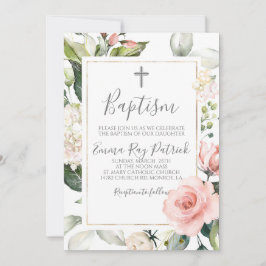 Invitación al bautismo floral rosado de Rubor
