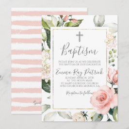 Invitación al bautismo floral rosado de Rubor