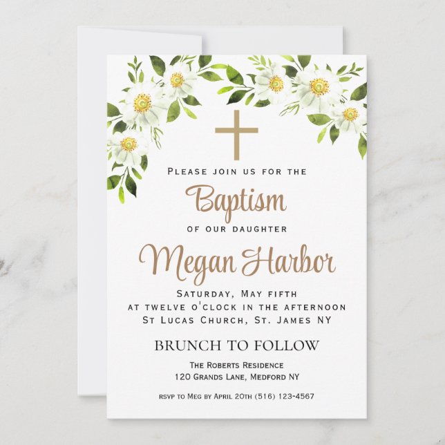 Invitación al bautismo floral simple (Anverso)