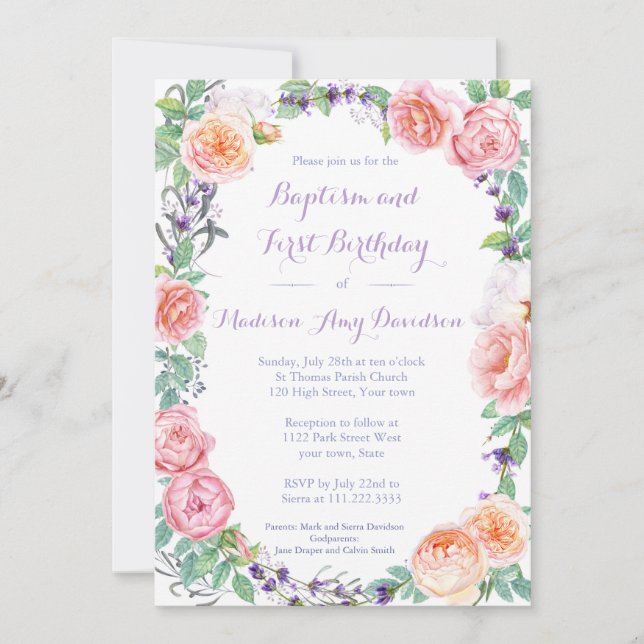 Invitación al bautismo floral tradicional y fiesta (Anverso)