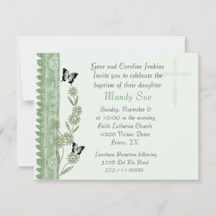 Invitación al bautismo floral verde