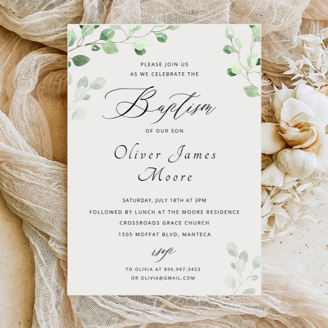 Invitación al bautismo floral verde (Subido por el creador)