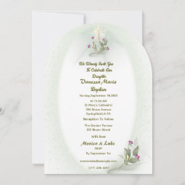 Invitación al bautismo floral verde y blanco