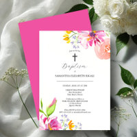 Invitación al bautismo Flores de acuarela rosa