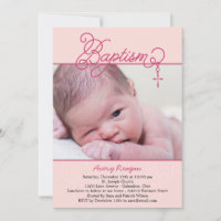 Invitación al bautismo fotográfico cruzado - rosa