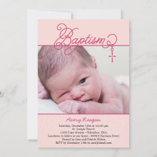 Invitación al bautismo fotográfico cruzado - rosa