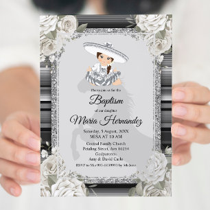 Invitación al bautismo mexicano de color blanco ch