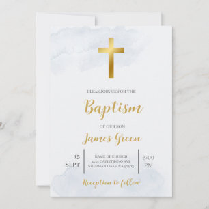 invitación al bautismo minimalista azul claro