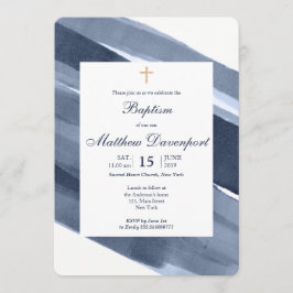 Invitación al bautismo moderno azul clásico