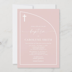 Invitación al bautismo moderno de arco semi rosado