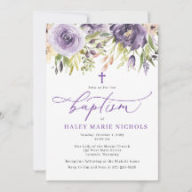 Invitación al bautismo morado floral