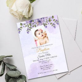 Invitación al bautismo morado floral