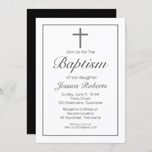 Invitación al bautismo negro blanco Minimalista mo