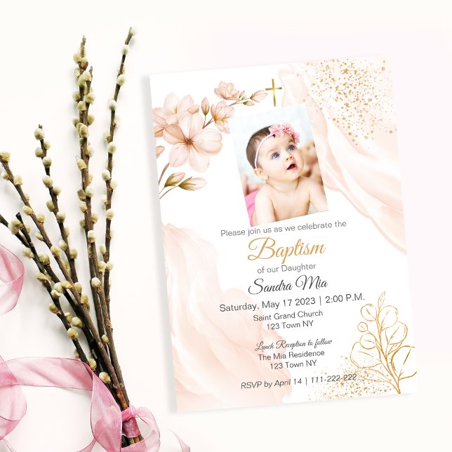 Invitación al bautismo neutral de oro (Gold Neutral Baptism Invite)