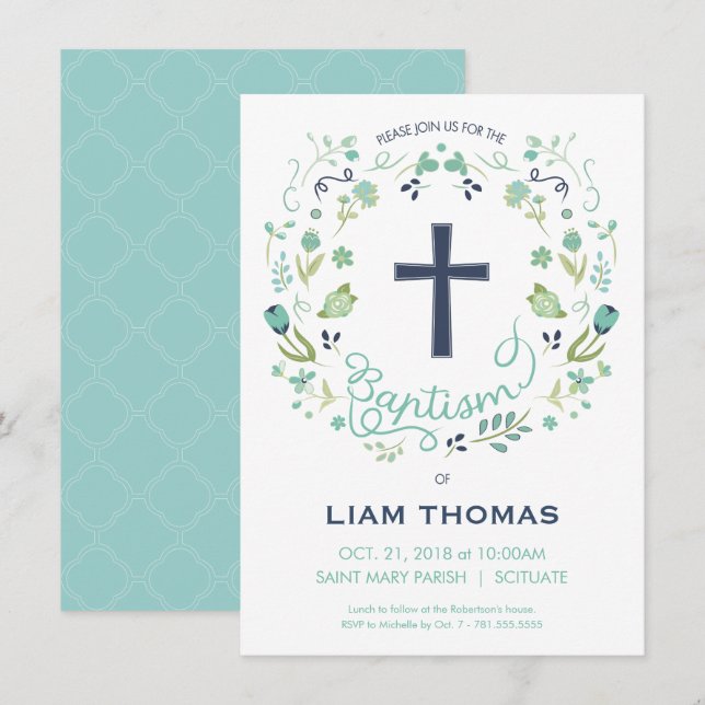 Invitación al bautismo - niño - Personalizar - con (Anverso / Reverso)