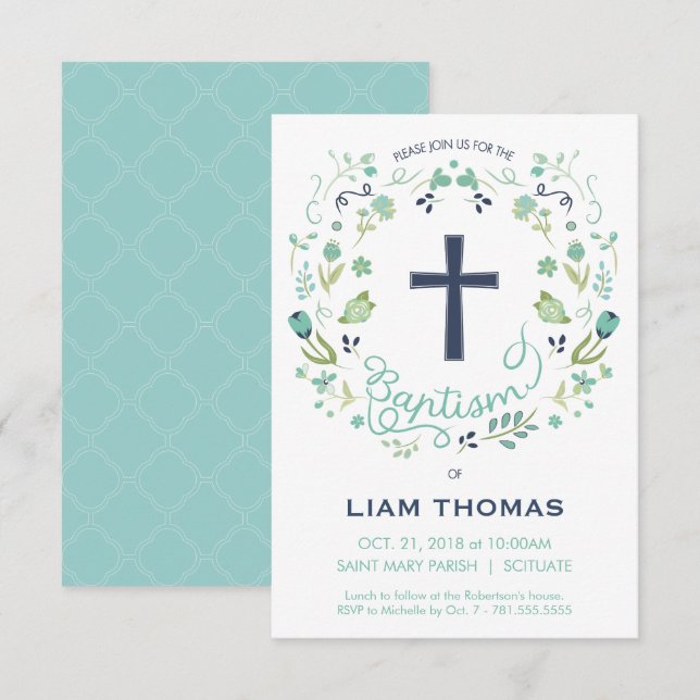 Invitación al bautismo - Niño - Personalizar - con (Anverso / Reverso)