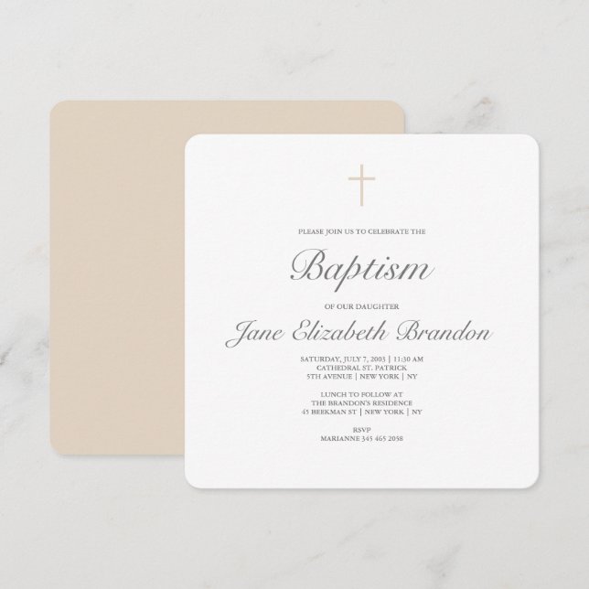 Invitación al bautismo para la cruz de crema de ca (Anverso / Reverso)