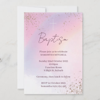 Invitación al bautismo para la niña. Rosa y oro