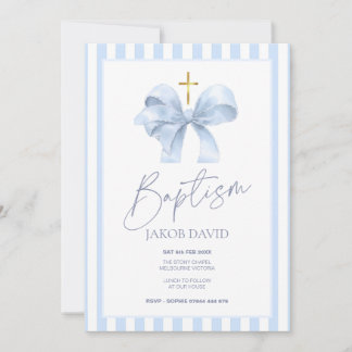Invitación al bautismo para niño, arco azul y raya