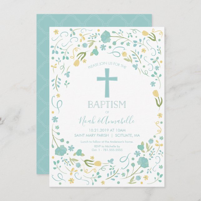 Invitación al bautismo para niño y/o Chica con cru (Anverso / Reverso)