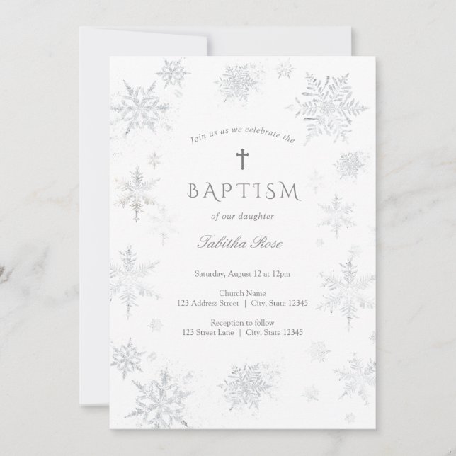 Invitación al bautismo por copos de nieve de plata (Anverso)