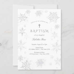 Invitación al bautismo por copos de nieve de plata