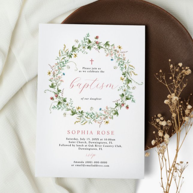 Invitación al bautismo por flores silvestres rusti (Subido por el creador)