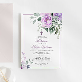 Invitación al bautismo por las flores violetas de 