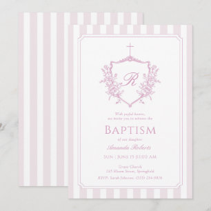 Invitación al bautismo por monograma Escudo rosa