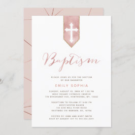 Invitación al bautismo rosa brillante