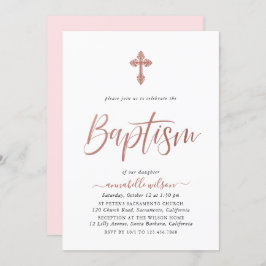 Invitación Al Bautismo Rosa De Oro Y Chica Rosa