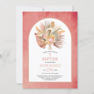 Invitación al bautismo rosa pampas