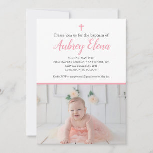 Invitación al bautismo rosa y blanco con fotos