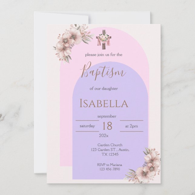Invitación al bautismo rosado (Anverso)