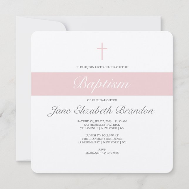 Invitación al bautismo rosado (Anverso)