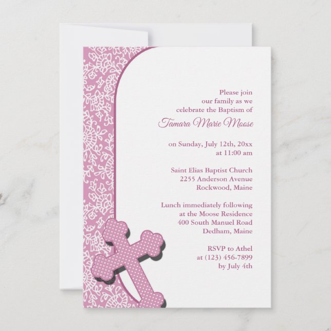 Invitación al bautismo rosado chica (Anverso)