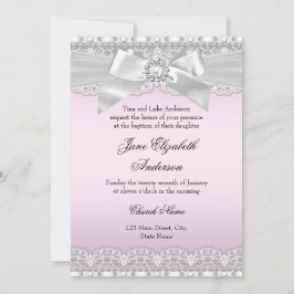 Invitación al bautismo rosado de encaje de diamant