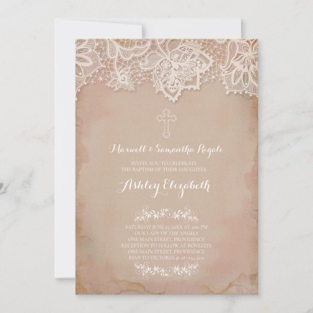 Invitación al bautismo rosado, niña (Anverso)