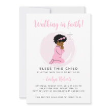 Invitación al bautismo rosado - Rezando a la bebé