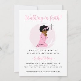 Invitación al bautismo rosado - Rezando a la bebé