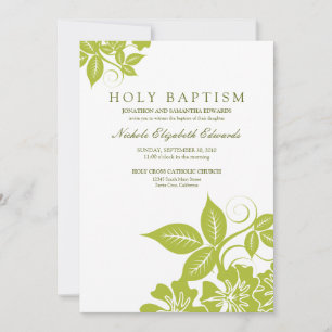 Invitación al bautismo sagrado floral verde limón
