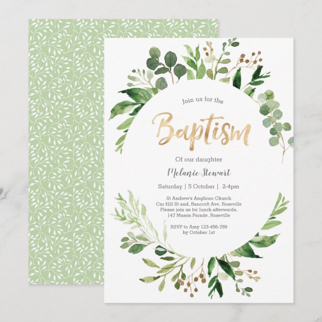 Invitación al bautismo verde (Anverso / Reverso)